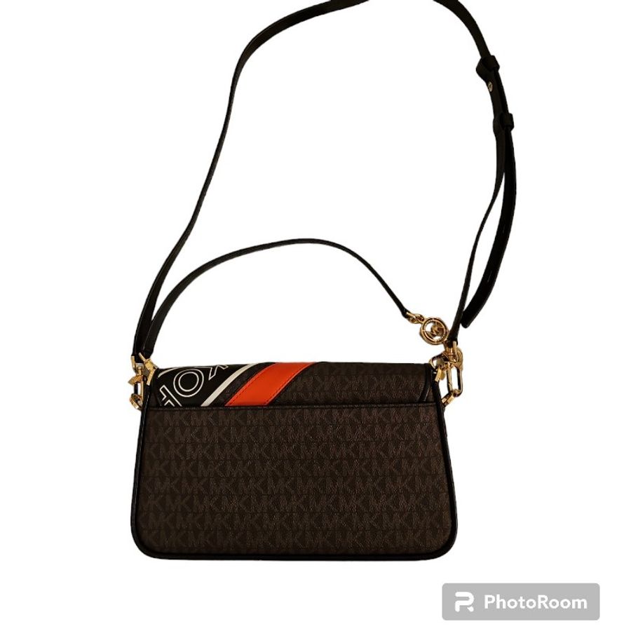 michael kors 老花橘色黑色撞色斜肩手提包-8