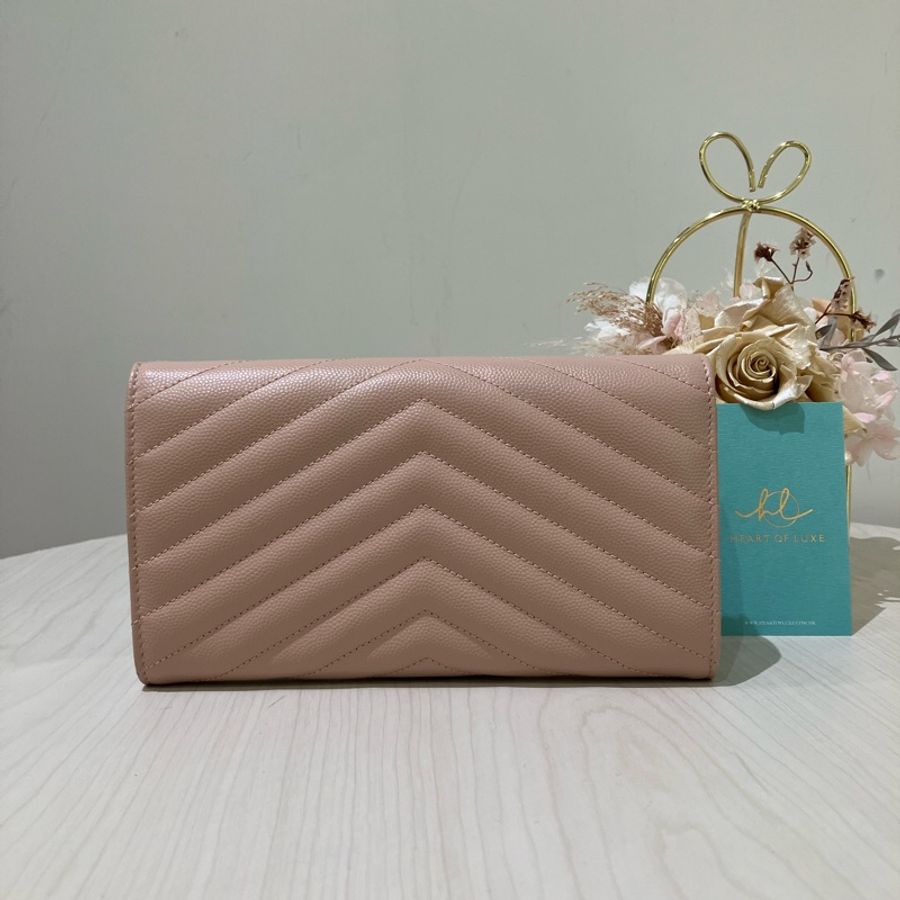 YSL 聖羅蘭絎縫紋理皮革錢包 粉紅色Cassandre Matelasse Large Flap Long Wallet-1