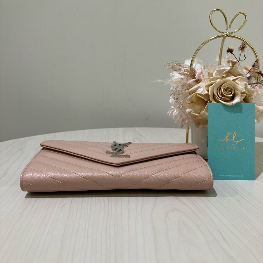 YSL 聖羅蘭絎縫紋理皮革錢包 粉紅色Cassandre Matelasse Large Flap Long Wallet-2