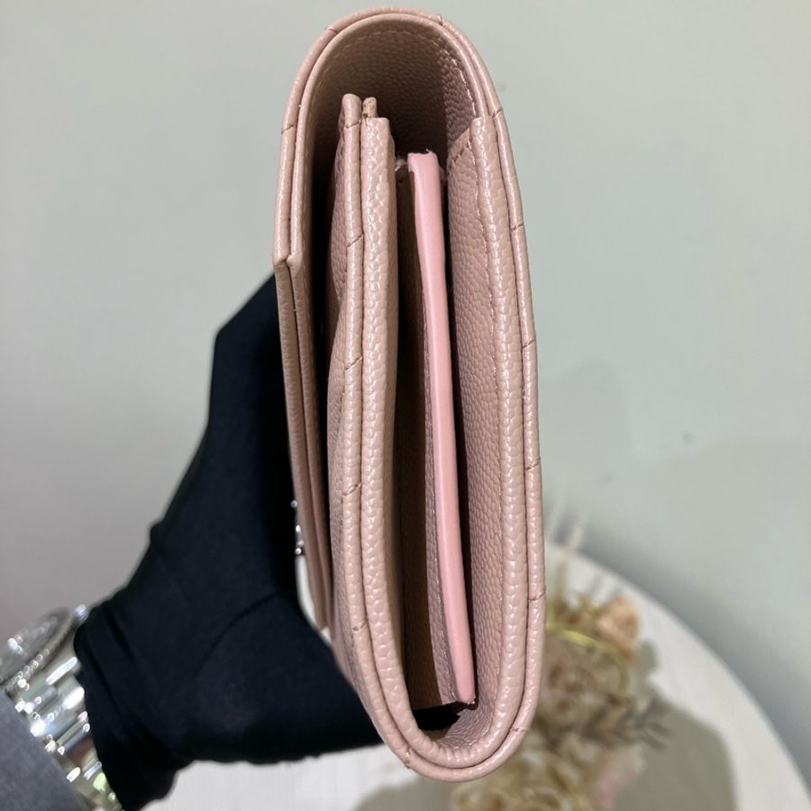 YSL 聖羅蘭絎縫紋理皮革錢包 粉紅色Cassandre Matelasse Large Flap Long Wallet-3