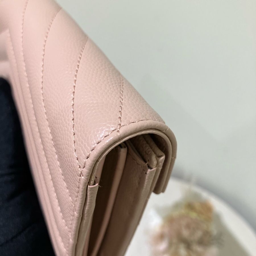YSL 聖羅蘭絎縫紋理皮革錢包 粉紅色Cassandre Matelasse Large Flap Long Wallet-6