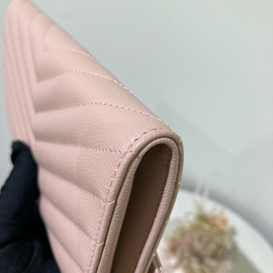 YSL 聖羅蘭絎縫紋理皮革錢包 粉紅色Cassandre Matelasse Large Flap Long Wallet-7
