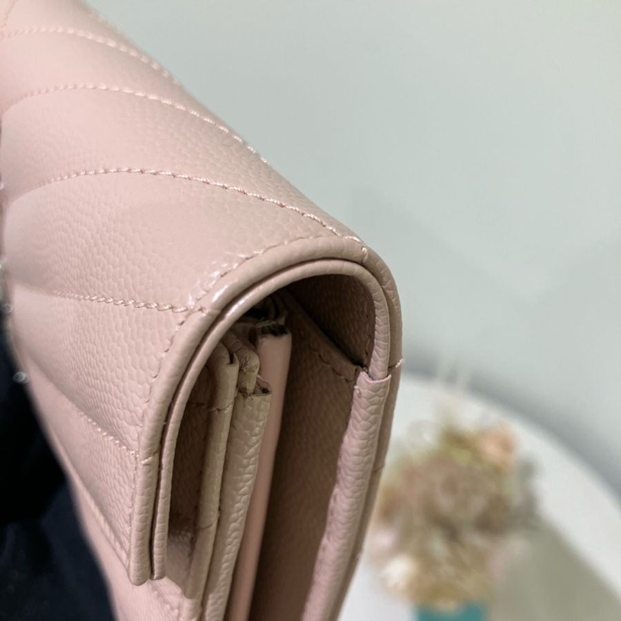 YSL 聖羅蘭絎縫紋理皮革錢包 粉紅色Cassandre Matelasse Large Flap Long Wallet-8
