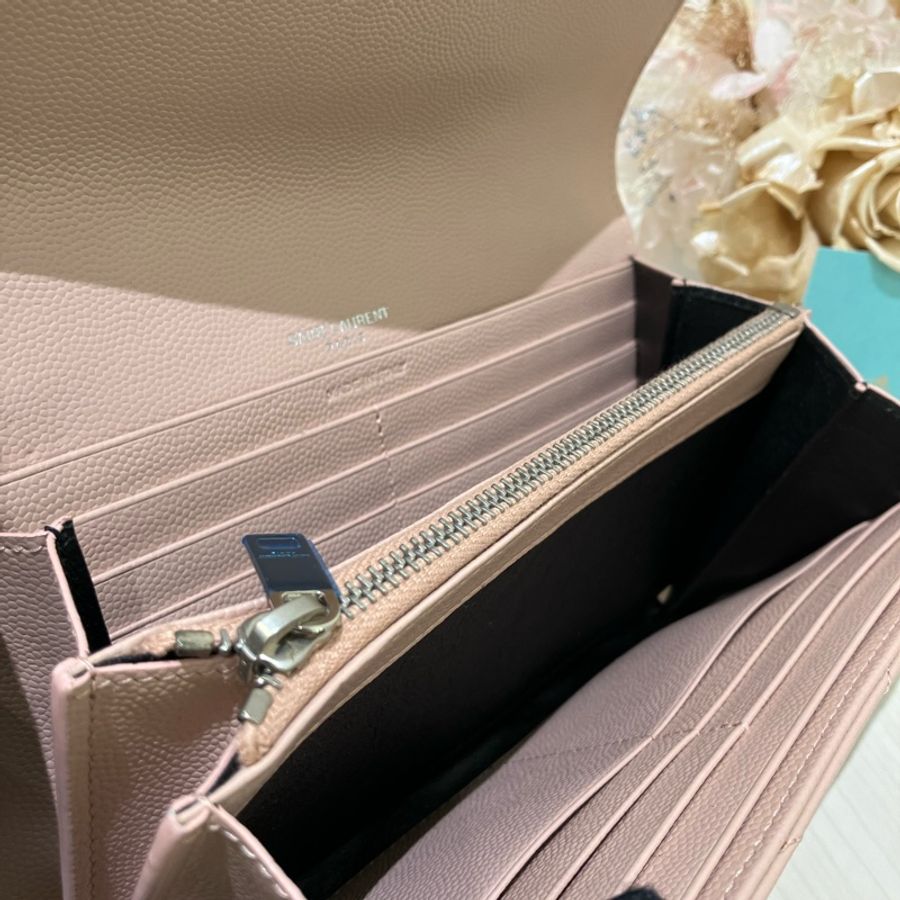 YSL 聖羅蘭絎縫紋理皮革錢包 粉紅色Cassandre Matelasse Large Flap Long Wallet-9