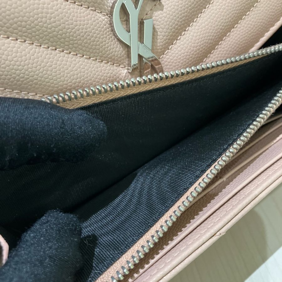 YSL 聖羅蘭絎縫紋理皮革錢包 粉紅色Cassandre Matelasse Large Flap Long Wallet-11