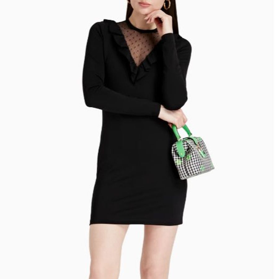 全新 / RED VALENTINO 黑紗深V蕾絲長袖洋裝-2