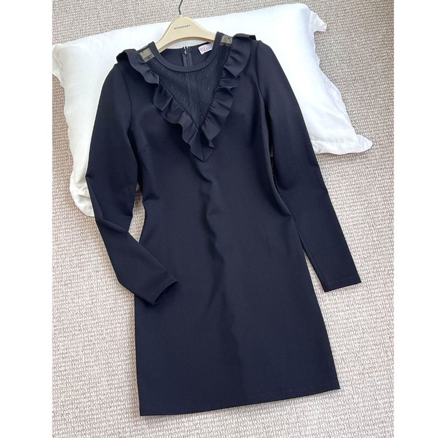 全新 / RED VALENTINO 黑紗深V蕾絲長袖洋裝-3