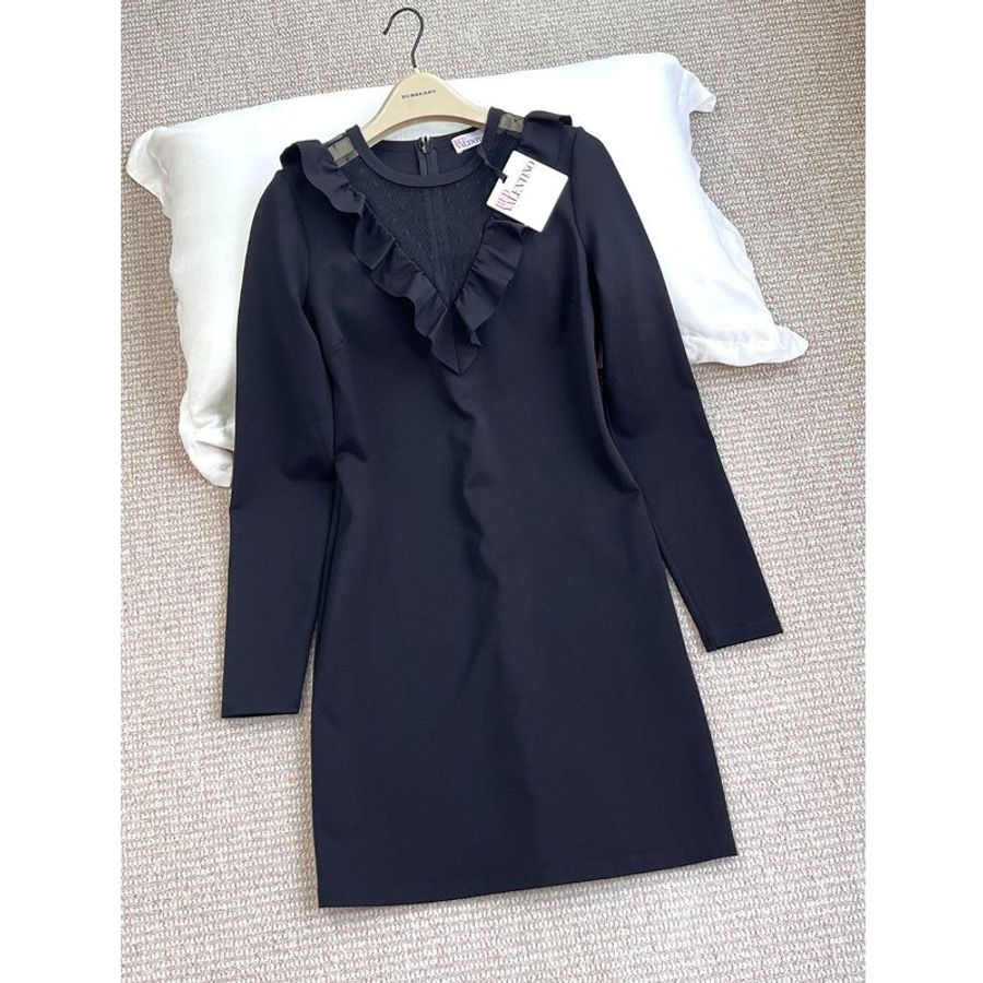全新 / RED VALENTINO 黑紗深V蕾絲長袖洋裝-4