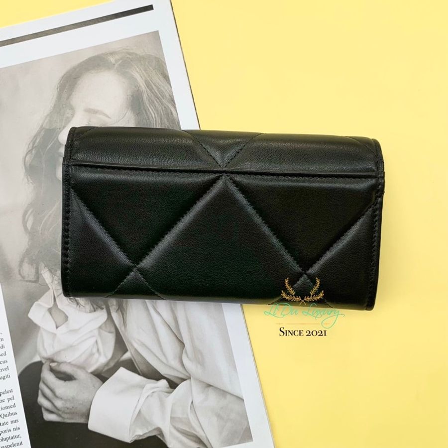 CHANEL 香奈兒 19系列 黑色 復古銀 雙Ｃ 羊皮 內零錢袋 釦式中夾-2