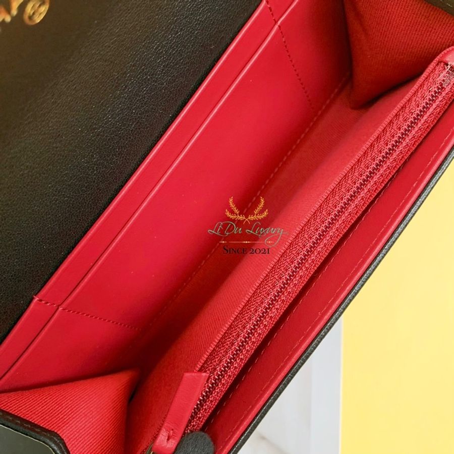 CHANEL 香奈兒 19系列 黑色 復古銀 雙Ｃ 羊皮 內零錢袋 釦式中夾-3