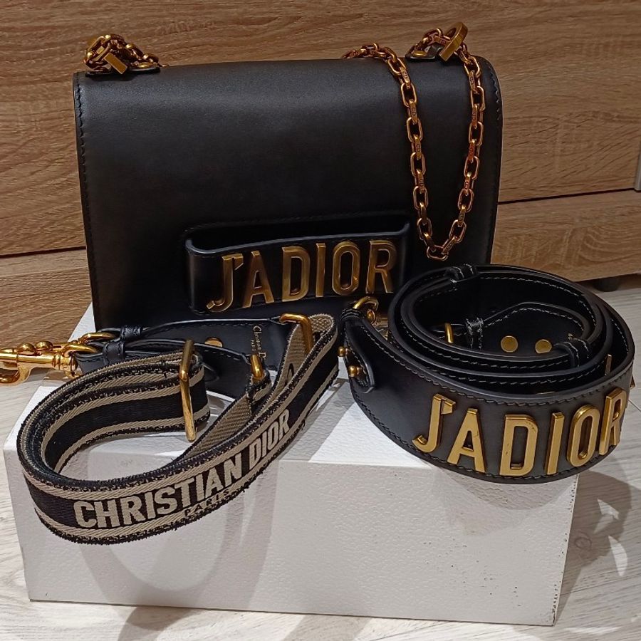 Christian Dior 經典 J’ADIOR 肩背包 鍊帶肩背包 手拿包 斜背包掀蓋式 黑色小牛皮 另附兩款背帶-9