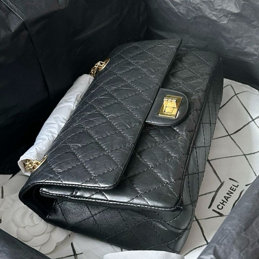 Chanel 2.55黑金牛皮small size-2