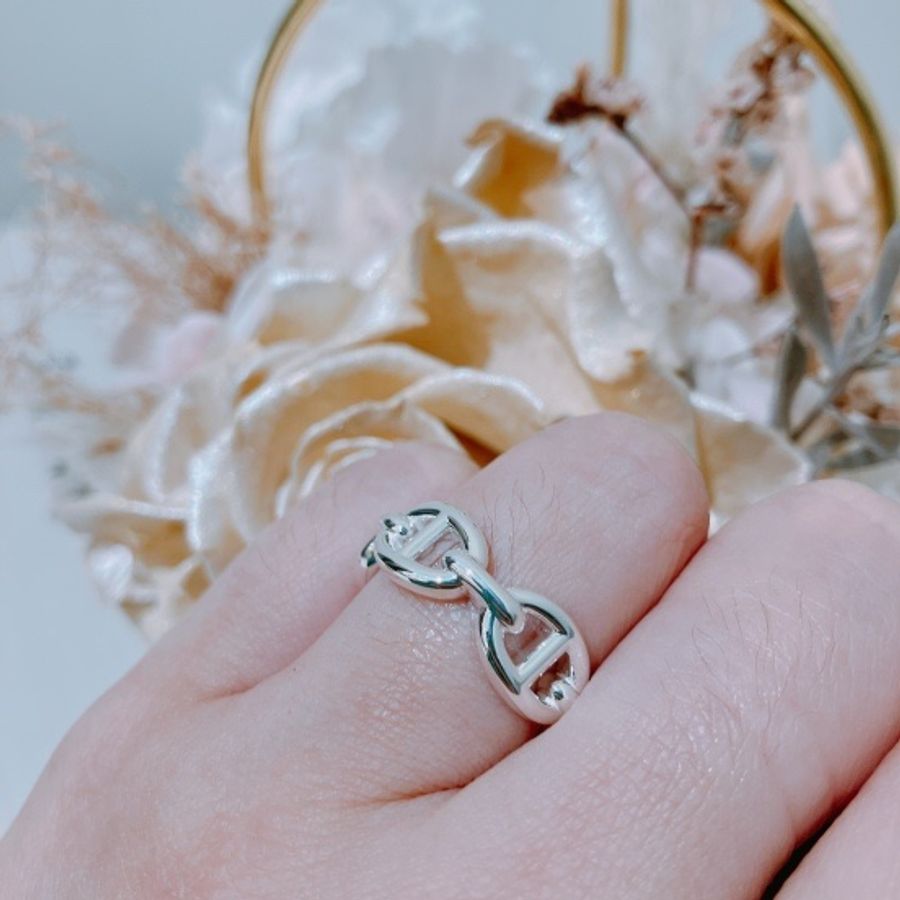 Hermès 愛馬仕銀色豬鼻戒指 size 53 Chaine D’ancre Enchainee Ring, Small Model Silver Size 53-4
