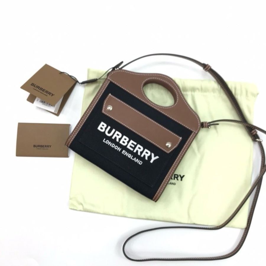 Burberry 80551871 Pocket 迷你双色帆布拼皮革口袋包 黑色《佳節年終折扣》-8