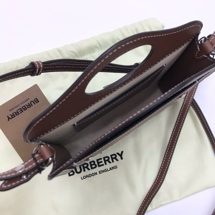 Burberry 80551871 Pocket 迷你双色帆布拼皮革口袋包 黑色《佳節年終折扣》-10