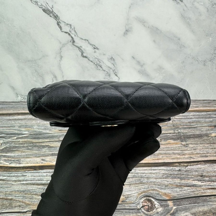 CHANEL 經典雙C LOGO黑金三折 #短夾 #零錢包 / #卡夾 晶片款-9