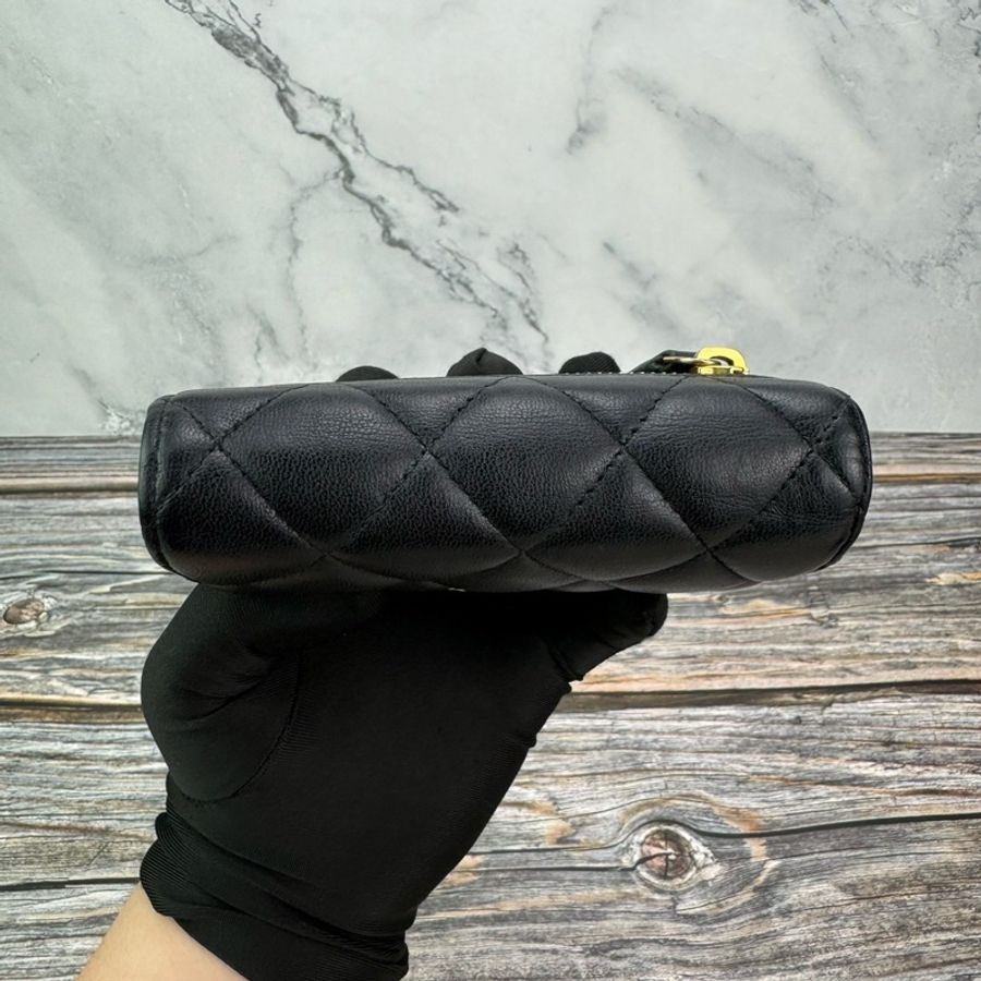 CHANEL 經典雙C LOGO黑金三折 #短夾 #零錢包 / #卡夾 晶片款-10