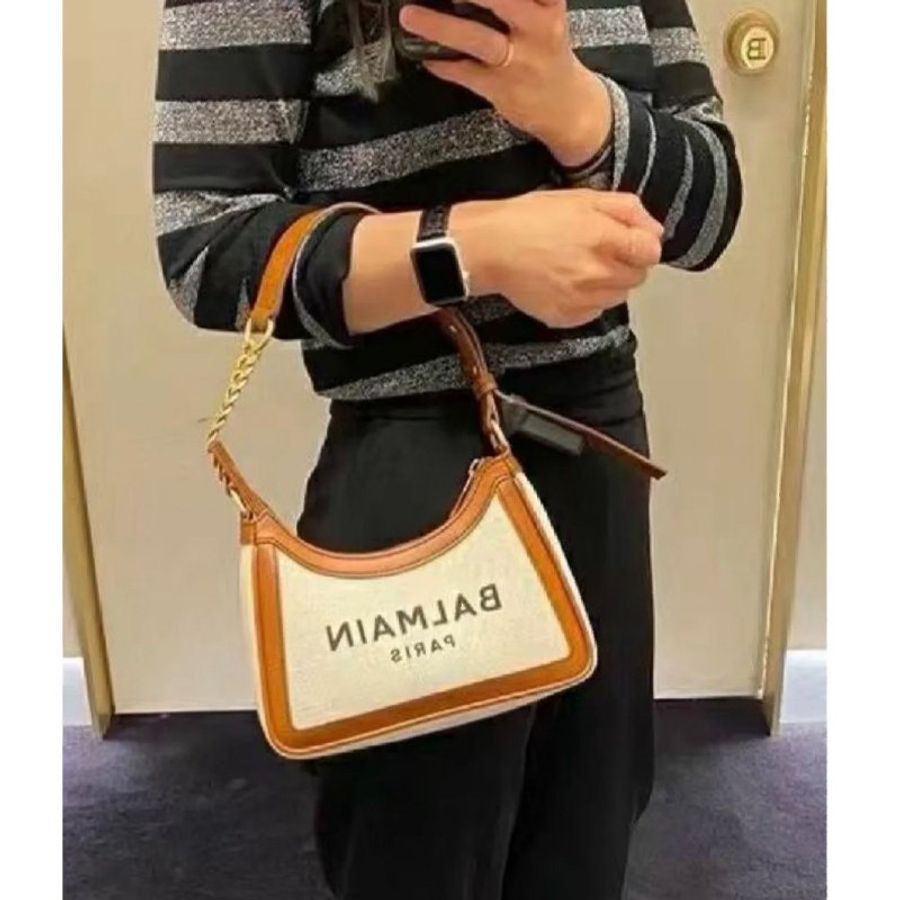 Balmain 巴爾曼 B-Army 皮革嵌片帆布流浪包 棕色《2024季度新品》母親節優惠-5