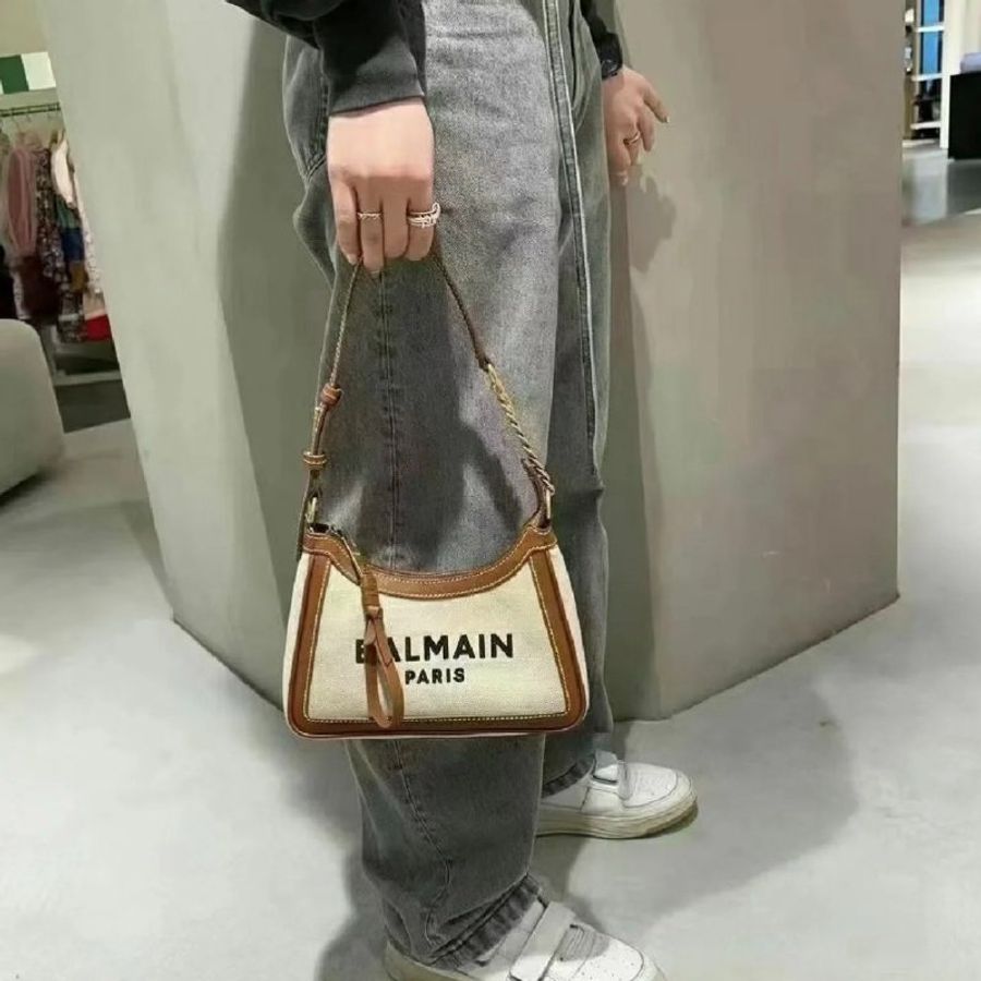 Balmain 巴爾曼 B-Army 皮革嵌片帆布流浪包 棕色《2024季度新品》母親節優惠-8
