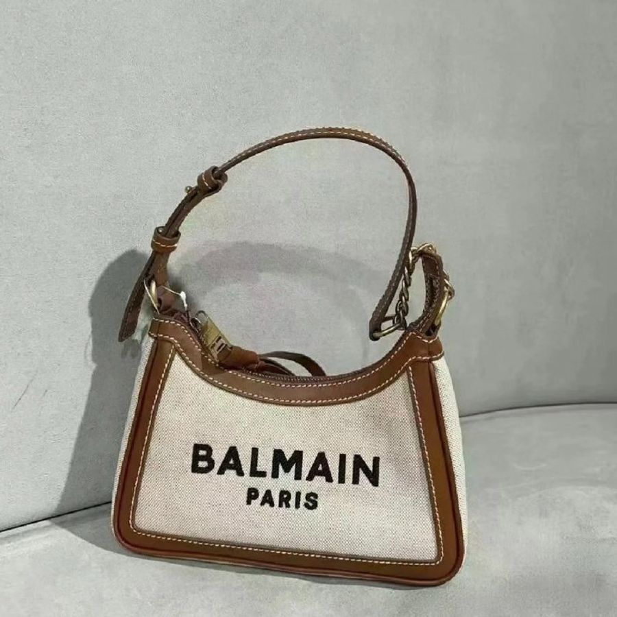 Balmain 巴爾曼 B-Army 皮革嵌片帆布流浪包 棕色《2024季度新品》母親節優惠-9