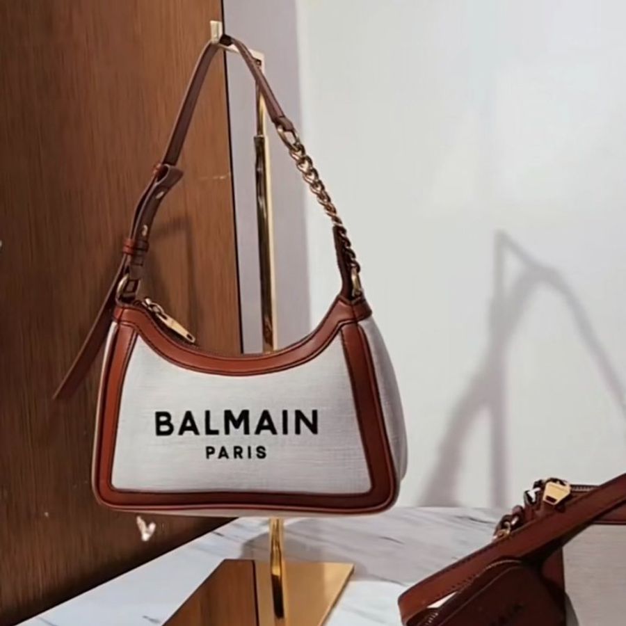 Balmain 巴爾曼 B-Army 皮革嵌片帆布流浪包 棕色《2024季度新品》母親節優惠-10
