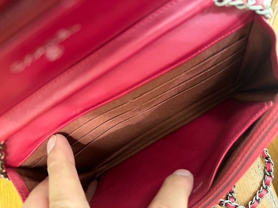 CHANEL 紅漆皮2.55銀鏈WOC-5