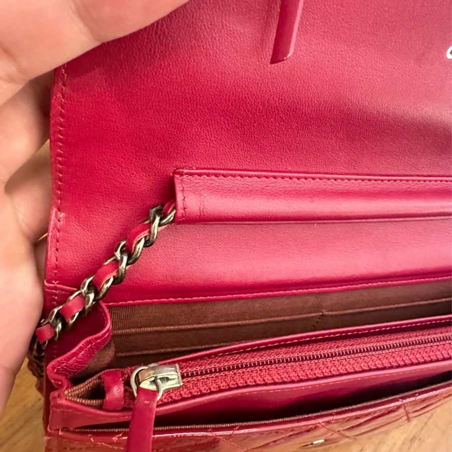 CHANEL 紅漆皮2.55銀鏈WOC-7