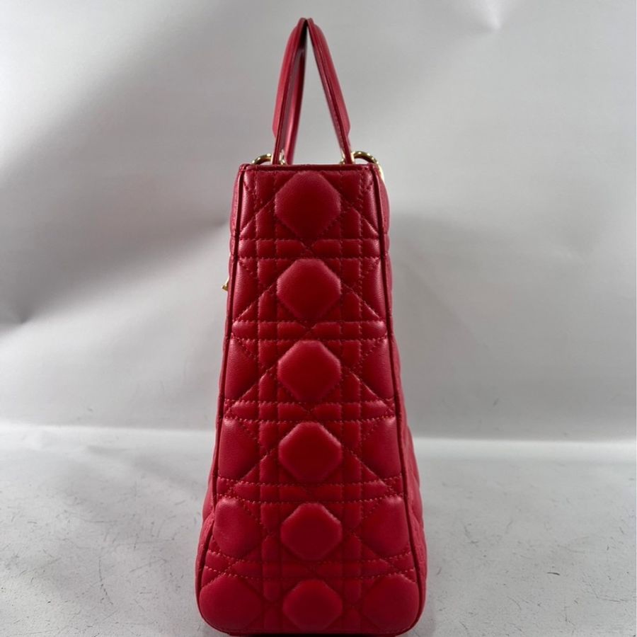 DIOR CAL44560 紅色 金釦 大號 黛妃包 Lady Dior 手提包 肩背包-10