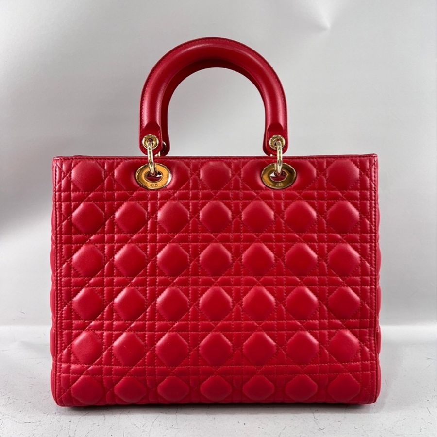 DIOR CAL44560 紅色 金釦 大號 黛妃包 Lady Dior 手提包 肩背包-6