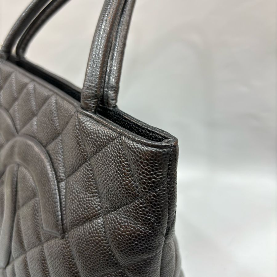 CHANEL 1804 黑色 荔枝皮 銀釦 金幣包 手提包 Vintage-3