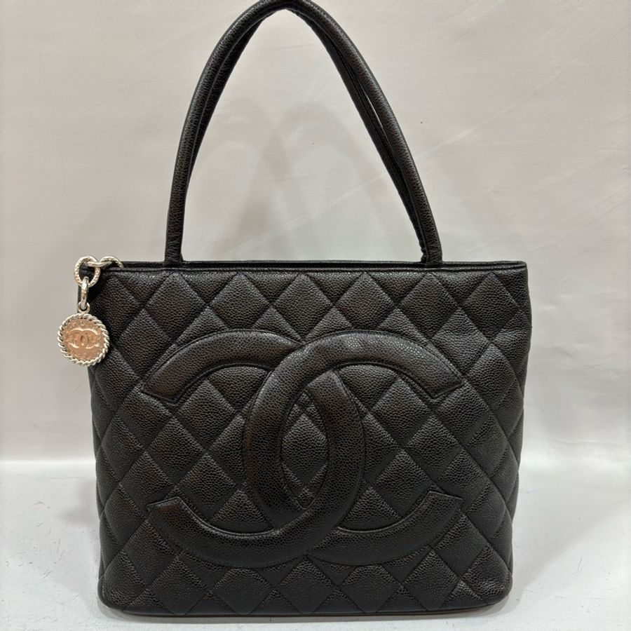 CHANEL 1804 黑色 荔枝皮 銀釦 金幣包 手提包 Vintage-5