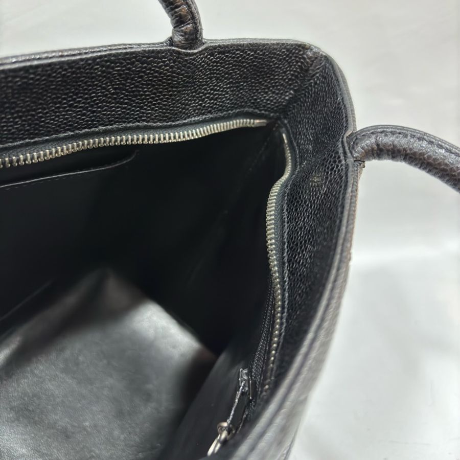 CHANEL 1804 黑色 荔枝皮 銀釦 金幣包 手提包 Vintage-12