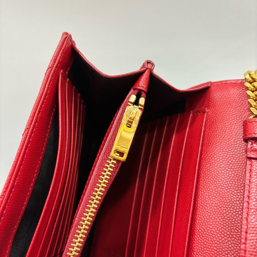 YSL 377828 紅色 魚子醬 金釦 Woc 鍊子錢包 鍊包 晚宴包 皮夾-19