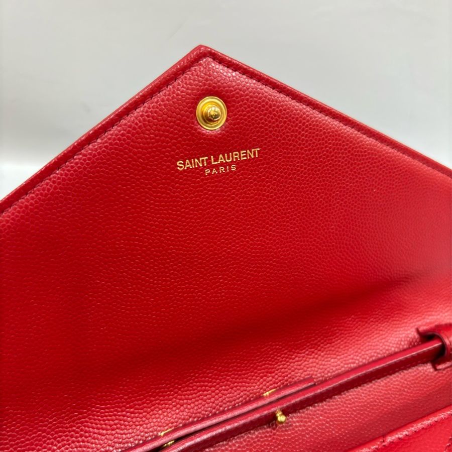 YSL 377828 紅色 魚子醬 金釦 Woc 鍊子錢包 鍊包 晚宴包 皮夾-23