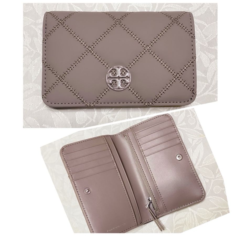 [Tory Burch] TB Willa 金屬Logo菱格紋皮革對開釦式中夾  [美國正品 現貨在台]-1