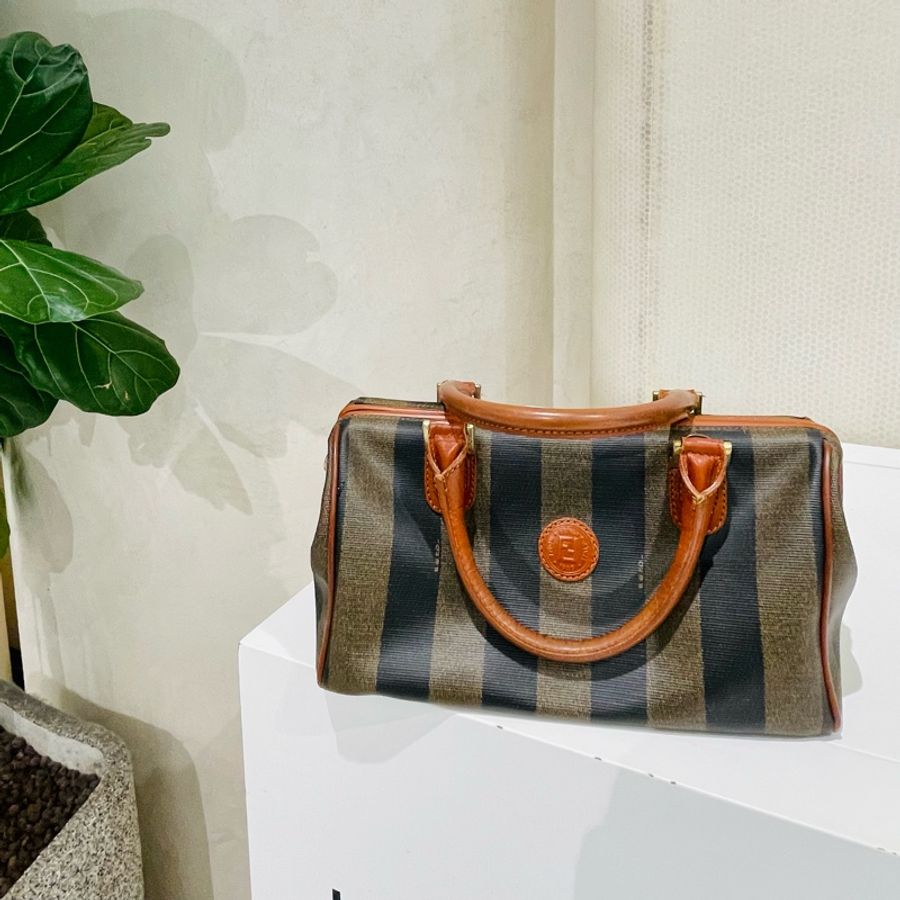 Fendi Vintage Striped Boston Bag 芬迪中古條紋波士頓包-0