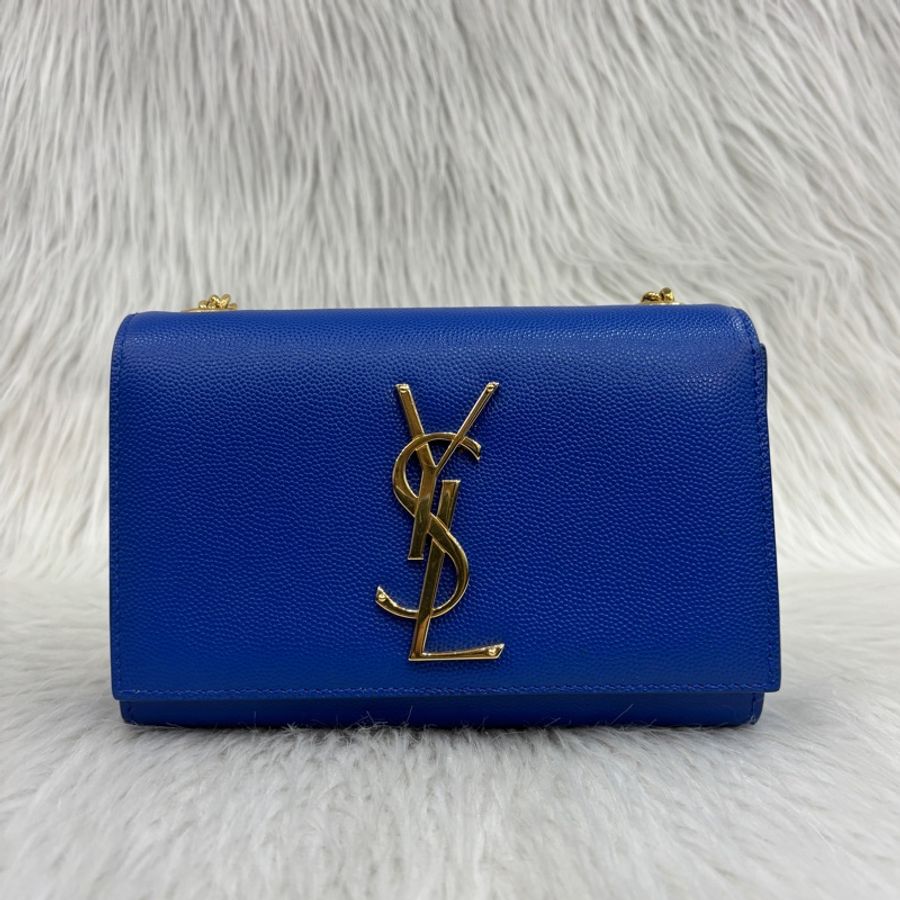 YSL 344620藍魚子醬牛皮金鍊Kate斜背包-1