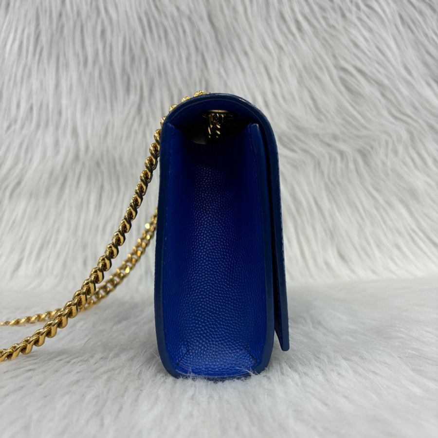 YSL 344620藍魚子醬牛皮金鍊Kate斜背包-2