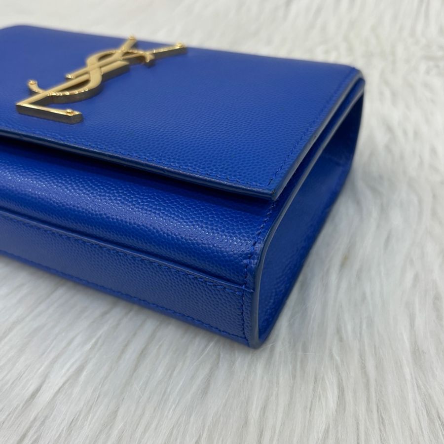 YSL 344620藍魚子醬牛皮金鍊Kate斜背包-7