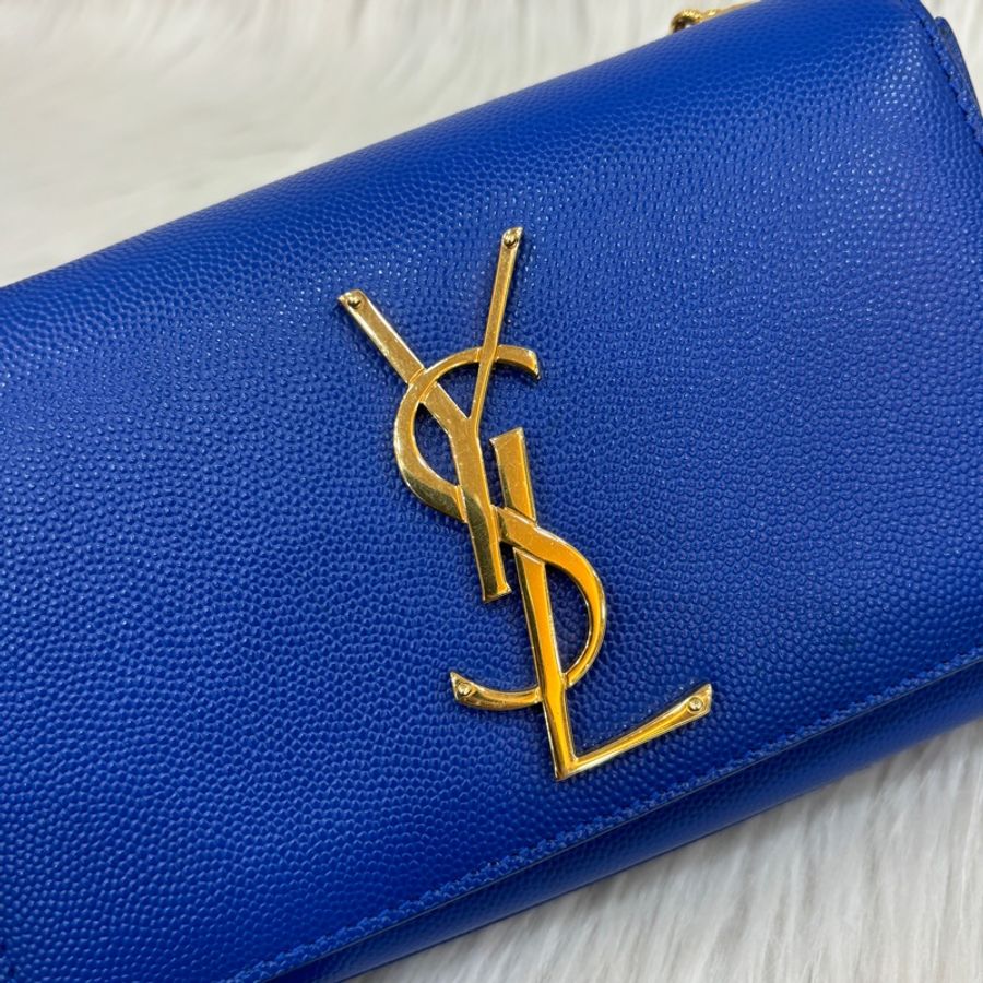 YSL 344620藍魚子醬牛皮金鍊Kate斜背包-10