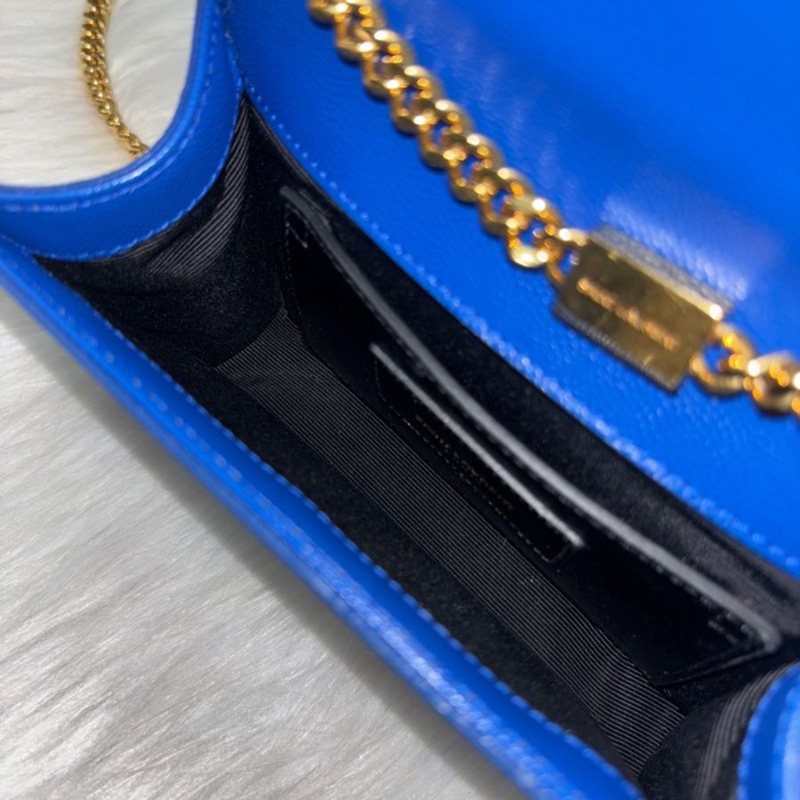 YSL 344620藍魚子醬牛皮金鍊Kate斜背包-18