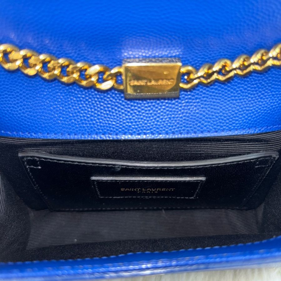 YSL 344620藍魚子醬牛皮金鍊Kate斜背包-20