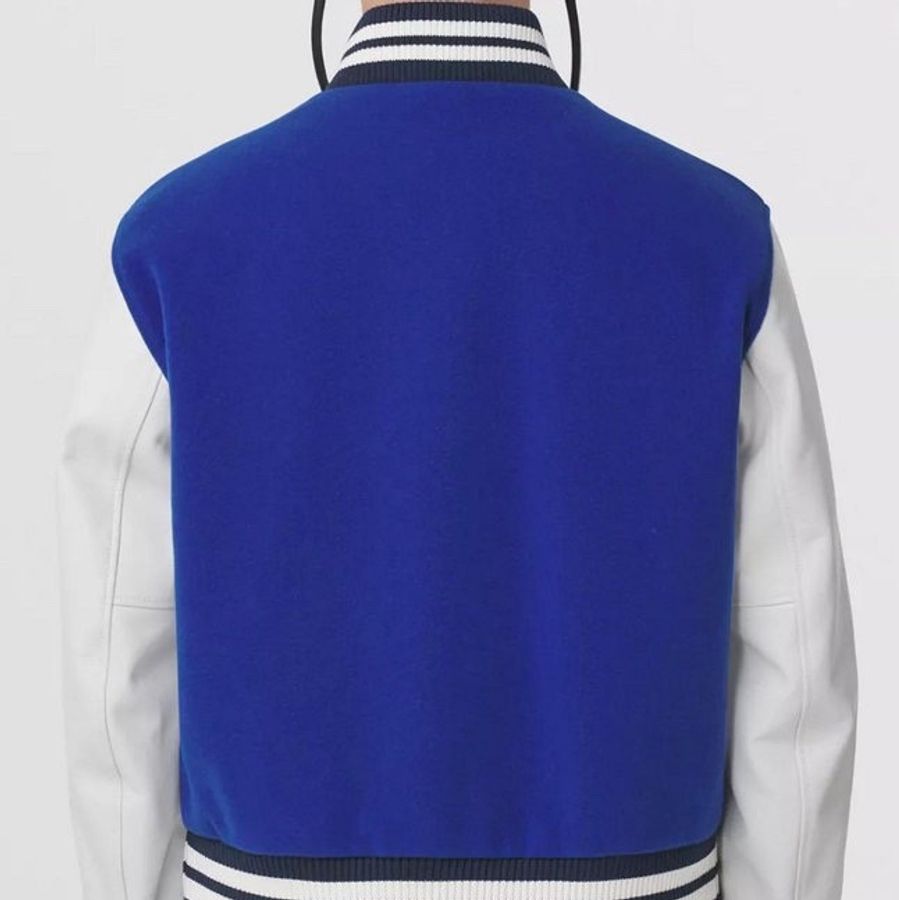 BURBERRY 藍色 羊毛 皮袖 新款 LOGO 立領夾克 棒球外套 9新少穿 買原價近11萬 🤎52號 割愛收藏價 49999買到賺到 🤎🤎🤎-9
