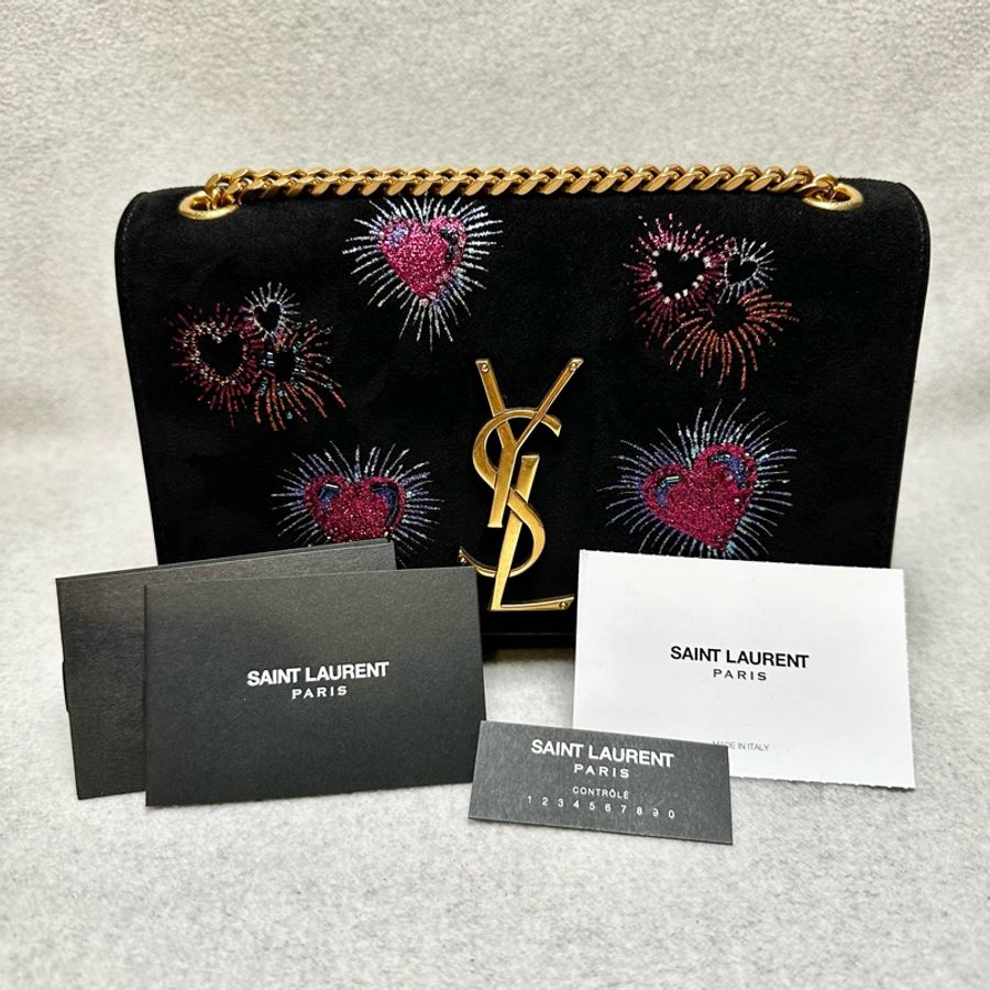 【YSL】 Saint Laurent KATE系列 愛心煙花圖騰肩背包-11