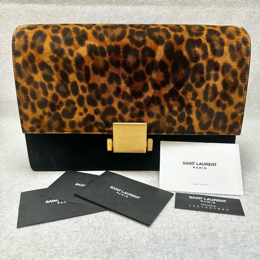 【YSL】 Saint Laurent BELLECHASSE 51豹紋印花絨面拼接光滑皮革包-13