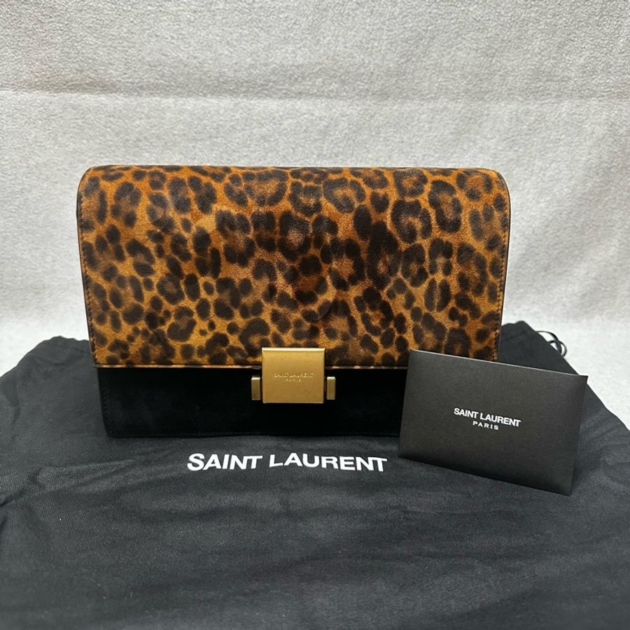 【YSL】 Saint Laurent BELLECHASSE 51豹紋印花絨面拼接光滑皮革包-14