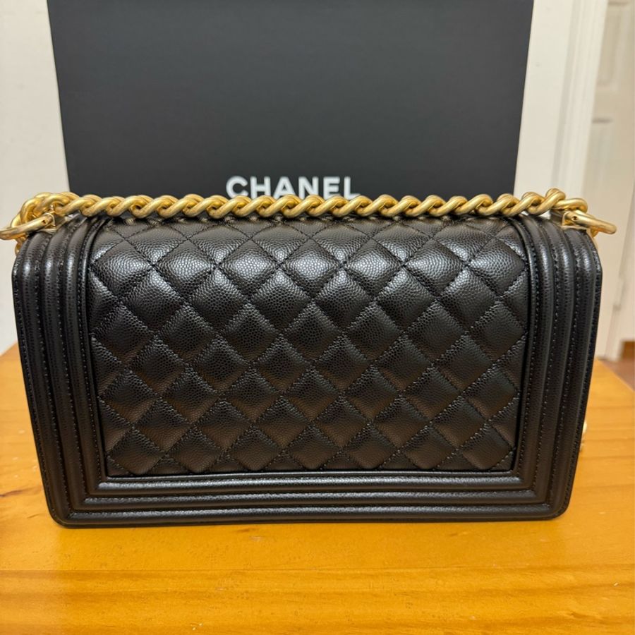 全新 香奈兒Chanel le boy 黑色 金釦 荔枝牛皮 中號-2