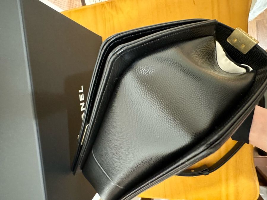 全新 香奈兒Chanel le boy 黑色 金釦 荔枝牛皮 中號-4