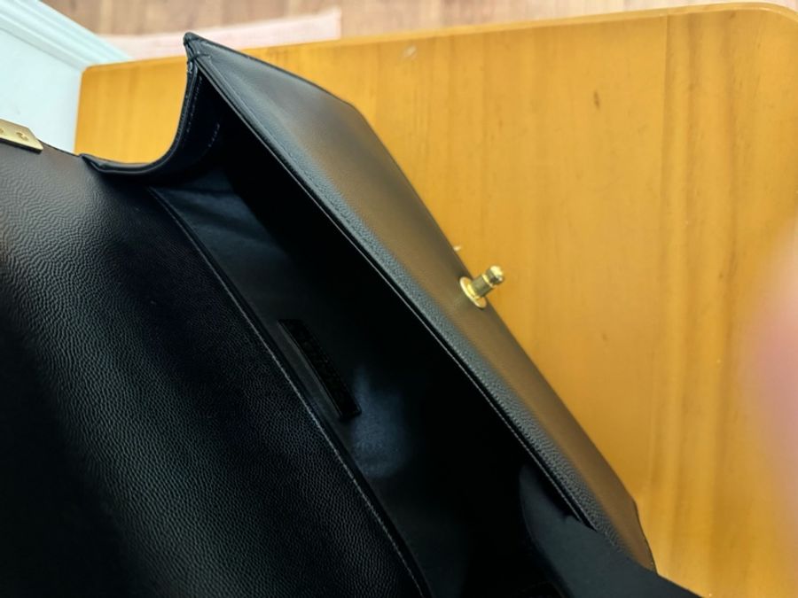 全新 香奈兒Chanel le boy 黑色 金釦 荔枝牛皮 中號-6