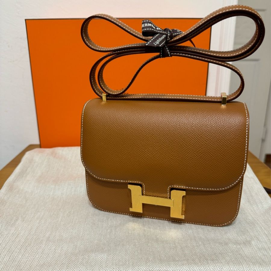 近新全配❗️愛馬仕Hermes mini Constance 迷你康康19金棕金釦-0